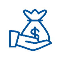 icon of a hand holding a bag of money representing that payroll services can help you mange your costs