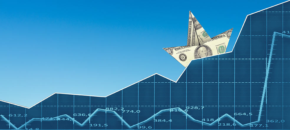 Image of a folded dollar sail boat riding a stock market graph, this is a metaphor for Setting Sail for Financial Success
