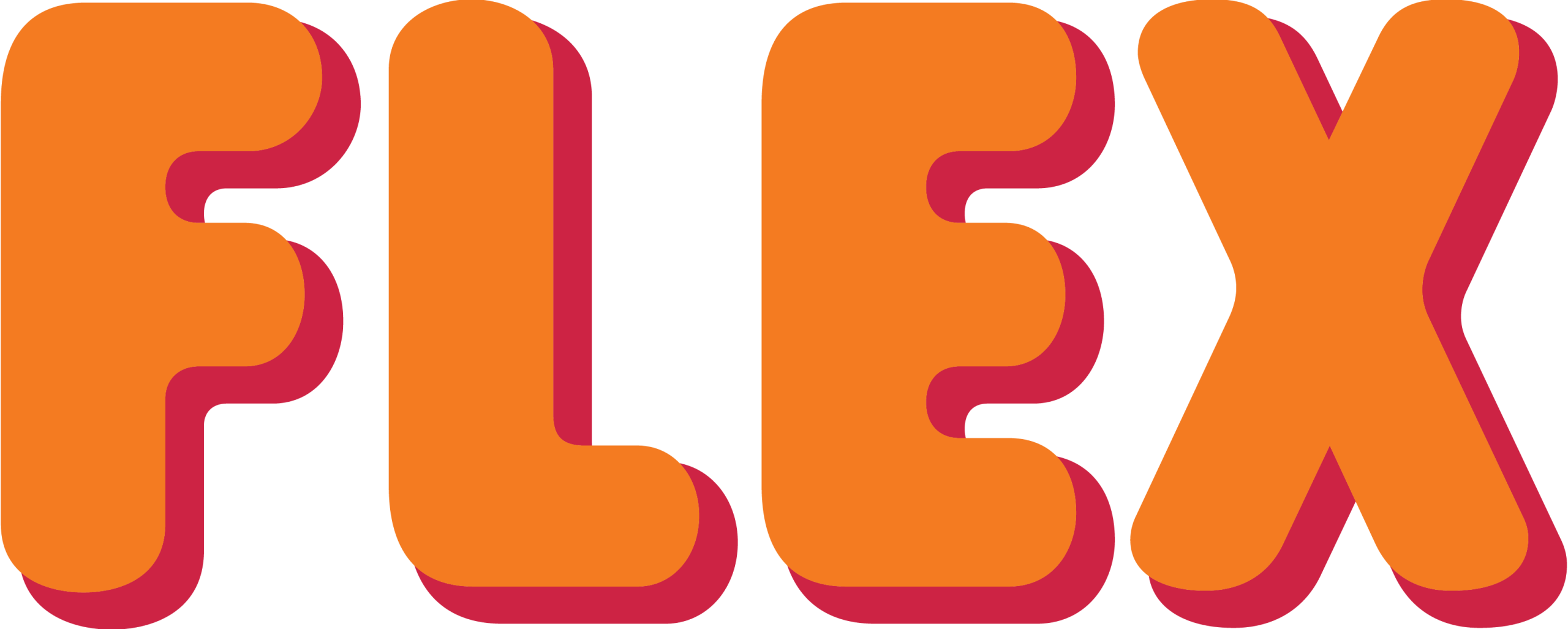 The word FLEX in orange with a red drop shadow all capital letters.