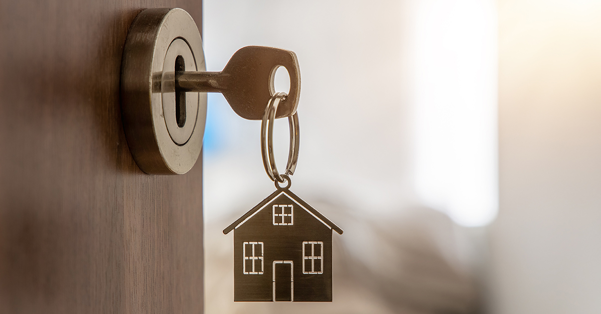 Key with house shaped keychain